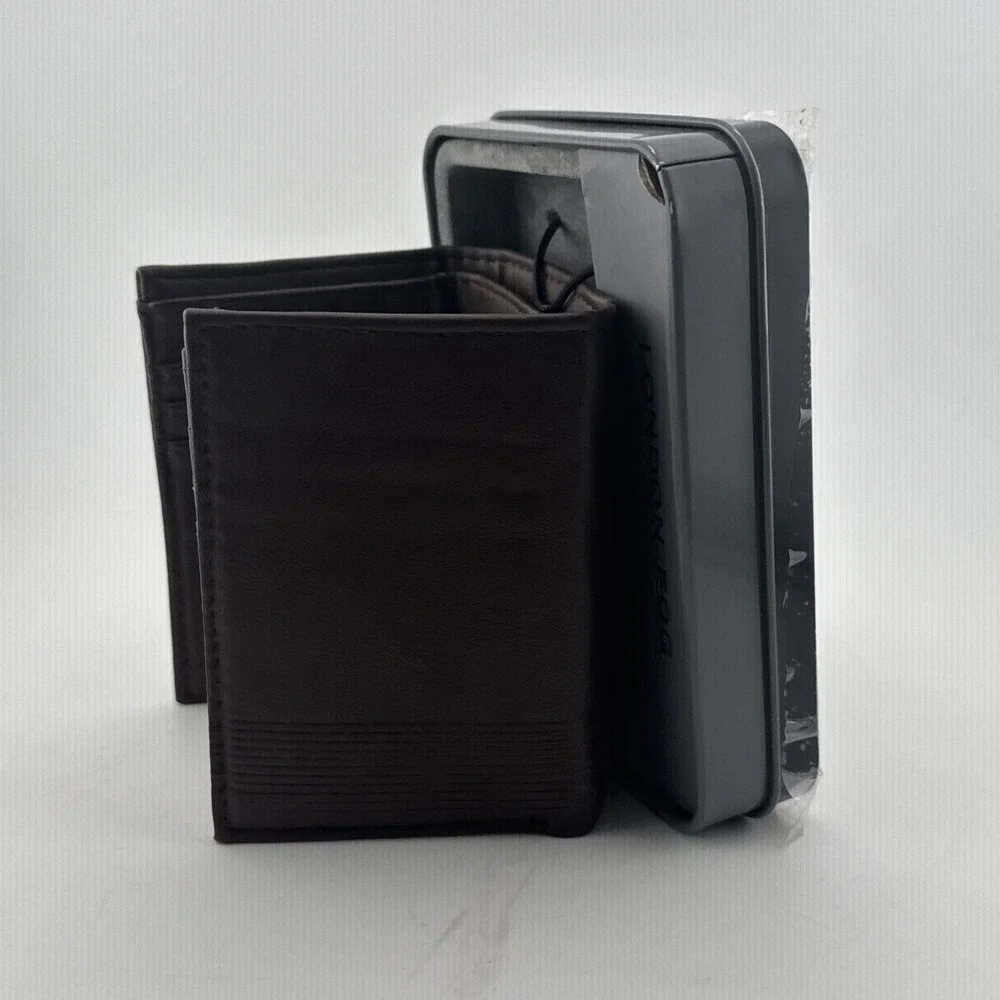 London Fog Mens Brown Bifold Genuine Leather Wallet with Box NEW